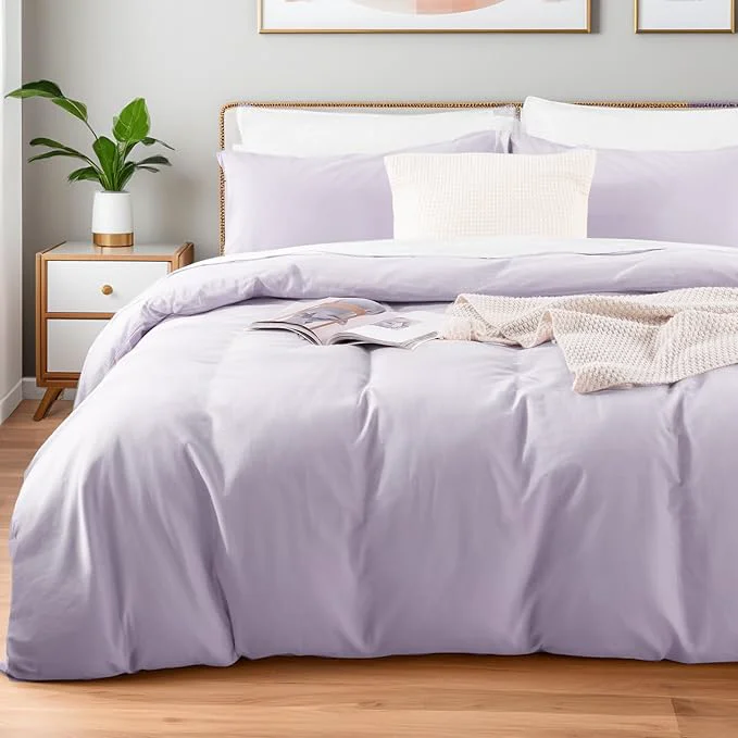 Innovative NEXHOME PRO Full Duvet Cover Set Washed Cotton with Linen-Like Texture Natural Organic Breathable amp Comfortable Includes Home Bedding Set Lilac No Comforter 80 quot x90 quot User-Friendly
