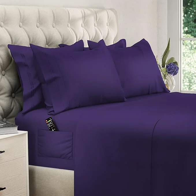 Versatile DREAMCARE California King Sheet Sets – 6 pcs Cooling Bed Sheets – up to 21 Deep Cal King Sheets – 2500 Supreme Collection – Extra Soft Brushed Microfiber Hotel Luxury with Side Pocket – Purple Detailed