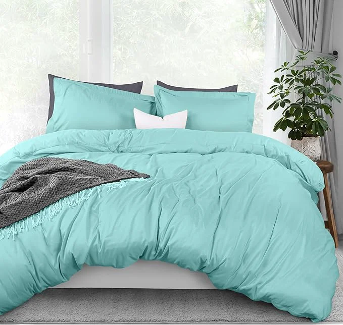 Soft Utopia Bedding Duvet Cover Queen Size - 3 Piece with Zipper Closure - 1 Comforter Cover 90X90 Inches amp 2 Pillow Shams 20X26 Inches Spa Blue Comforter Not Included Safe