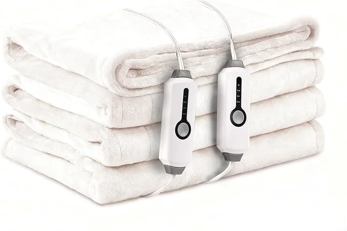 Pure Electric Heated Blanket Queen Size 84 quot x90 quot with Dual Control Breathable amp Luxurious Flannel with 4 Heating Levels amp 10 Hours Auto-Off Fast Heating Machine Washable for Bedding-White Innovative