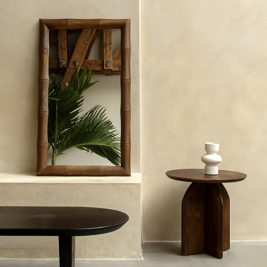 Green Faux bamboo mirror brown Powerful