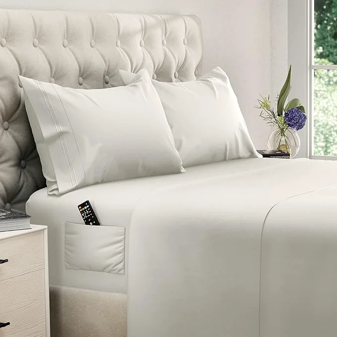 Smart DREAMCARE Twin XL Sheet Set - Cooling Bed Sheets - 4pc Set - up to 15 quot Deep Pocket - Soft amp Long Lasting Fine Brushed Polyester with Side Pocket - Ivory Original