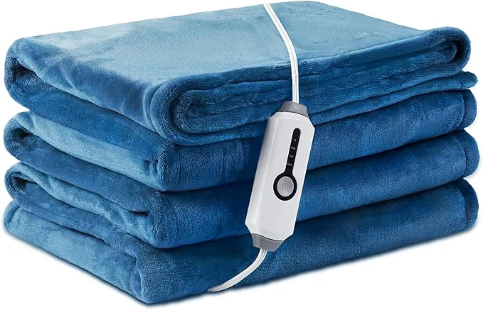 User-Friendly Electric Heated Blanket Twin Size 62 quot ×84 quot Breathable amp Luxurious Flannel Soft Warm Gift with Over-Heat Protection 4 Heating Levels amp 10 H Auto Shut Off Machine Washable Lake Blue Traditional