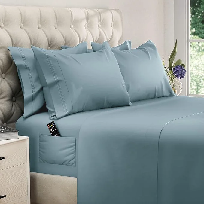 Recyclable DREAMCARE King Size Sheets Set – 6 pcs Cooling Bed Sheets – up to 15 Deep Pocket King Sheet Set – 2500 Supreme Collection – Extra Soft Brushed Microfiber Hotel Luxury with Side Pocket – M Blue Relaxed
