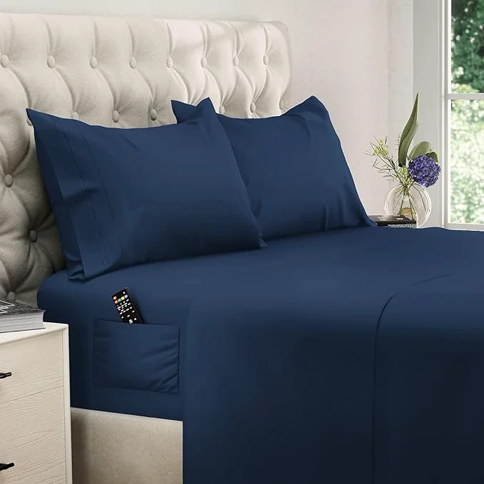 Authentic DREAMCARE Twin XL Sheet Set - Cooling Bed Sheets - 4pc Set - up to 15 quot Deep Pocket Twin XL Sheets - Soft amp Long Lasting Fine Brushed Polyester with Side Pocket - Navy Blue Healthy