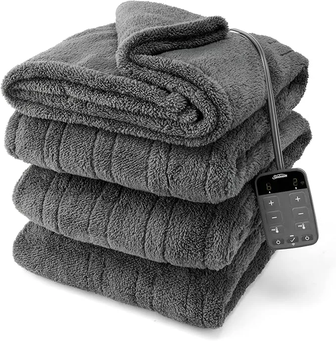 Effective Sunbeam LoftTec Wi-Fi Connected Heated Blanket Electric Blanket 10 Heat Settings King Size Slate Gray Unique