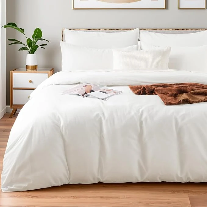 Detailed NEXHOME PRO Duvet Cover Set California King Linen Look Textured Cream White Organic Natural Washed Cotton Duvet Cover 3 Pieces Bedding Set with Zipper Closure Breathable Soft No Comforter Carefully Designed