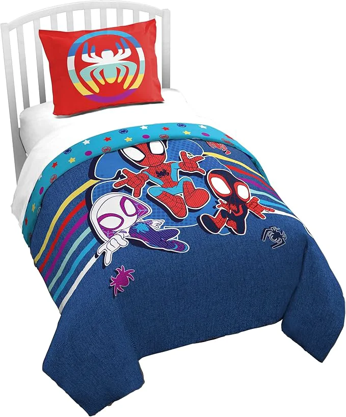Modern Jay Franco Duvet Cover Set – 3 Piece Comforter Cover and Sham Set Super Soft Cozy Kids Bedding Insert Not Included Blue - Spidey amp Friends Twin Genuine