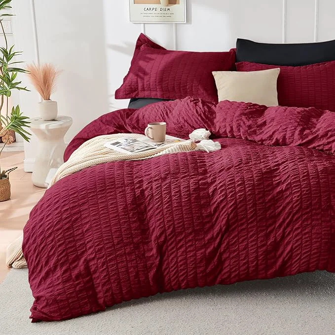 Green HYMOKEGE Dark Red Black Duvet Cover Full Size Ultra Soft 3-Piece Seersucker Duvet Cover Set with Zipper Closure Soft Brushed Microfiber Bedding Set with 8 Corner Ties 80 quot x90 quot 2 Pillowshams Trusted