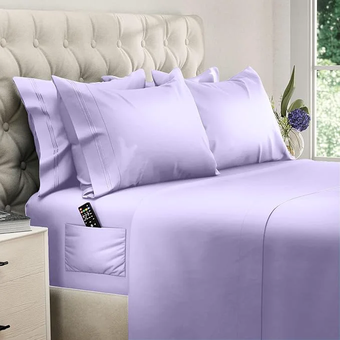 Eco-Friendly DREAMCARE Full Size Sheets Set - 6 Pcs Deep Pocket Cooling Bed Sheets - Soft Long Lasting Brushed Microfiber with Side Pocket Lavender Full Efficient