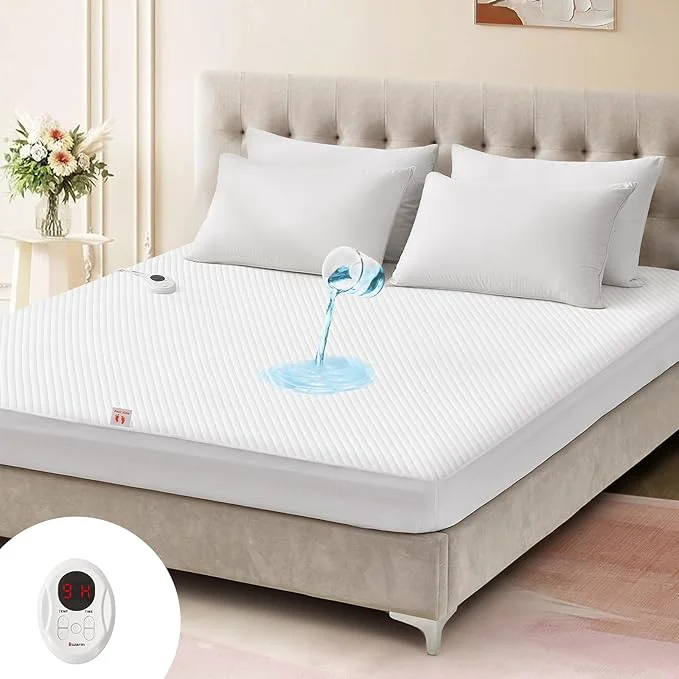 First-Class Bwarm Waterproof Heated Mattress Pad ETL Bed Warmer with Memory Function 9 Heat Settings 1-12 Hours Auto Off Deep Pocket Machine Washable White Full Safe
