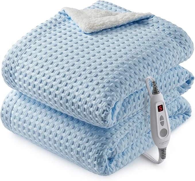 Fine CAROMIO Heated Blanket Throw Waffle Weave Electric Throw Blanket Fast Heating with LCD Controller 6 Heat Levels amp 4 Hour Auto Shut Off ETL Machine Washable Light Blue 50 quot x 60 quot Unique