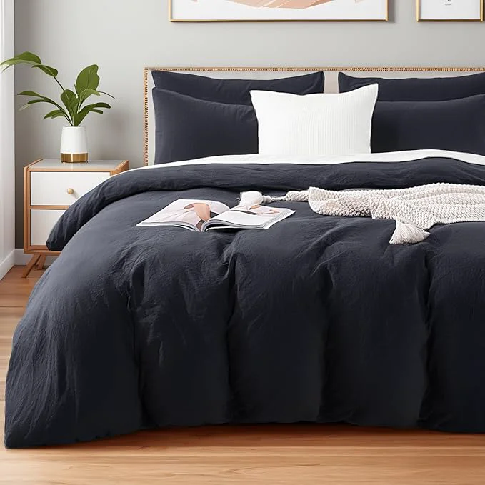 Traditional NEXHOME PRO Oversized King Duvet Cover Set Organic Cotton with Washed Feel amp Linen-Like Texture Comfortable amp Breathable Home Bedding Set Dark Grey No Comforter 12098 High-End