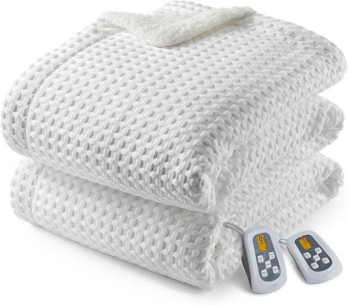 Consistent CAROMIO Heated Blanket King Size with LCD Dual Controller Waffle Weave Fast Heating Electric Blankets 10 Heat Levels amp 1-12H Time Settings ETL Machine Washable Off White 100 quot x 90 quot Top-Quality