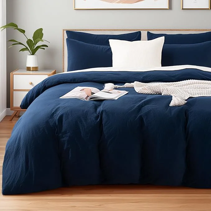 Classic NEXHOME PRO Oversized King Duvet Cover Set – Organic Cotton with Washed Feel amp Linen-Like Texture Comfortable amp Breathable Home Bedding Set No Comforter 12098 Traditional