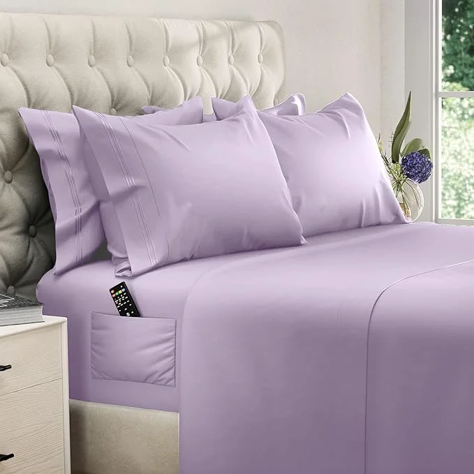 Contemporary DREAMCARE Queen Sheet Set – 6 pcs Cooling Bed Sheets – up to 21 Deep Pocket Queen Sheets Set – 2500 Supreme Collection – Extra Soft Brushed Microfiber Hotel Luxury with Side Pocket – Lavender Optimized