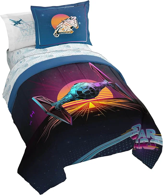 Dependable Jay Franco Kids Comforter Set Includes Sheets and Pillow Covers - Soft and Cozy Bed Set for Stylish Room Decor Blue - Star Wars 02 5 Piece Twin Size Bedding Solid