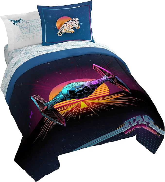 Effective Jay Franco Kids Comforter Set Includes Sheets and Pillow Covers - Soft and Cozy Bed Set for Stylish Room Decor Blue - Star Wars 02 7 Piece Queen Size Bedding Lightweight