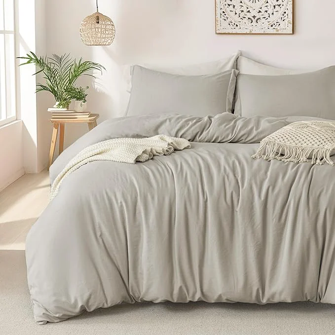 Practical MILDLY Super Soft Duvet Cover - Washed Microfiber Linen Grey Comforter Cover Set 3 Pieces with Zipper Closure amp Corner Ties No Comforter Sustainable
