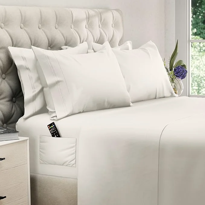 Selected DREAMCARE California King Sheet Sets – 6 pcs Cooling Bed Sheets – up to 15 Deep Cal King Sheets – 2500 Supreme Collection – Extra Soft Brushed Microfiber Hotel Luxury with Side Pocket – Ivory Environmentally Friendly