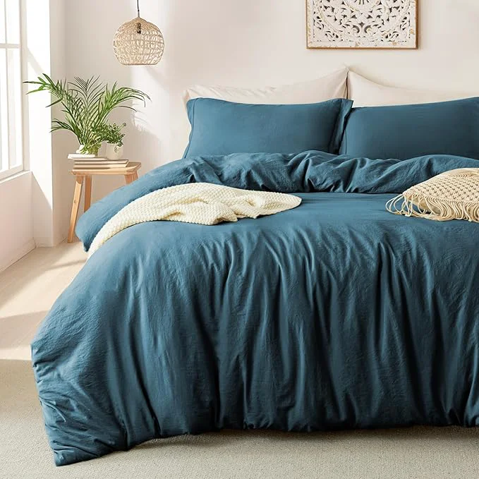 Solid MILDLY Super Soft Duvet Cover - Washed Microfiber Peacock Blue Comforter Cover Set 3 Pieces with Zipper Closure amp Corner Ties No Comforter Original