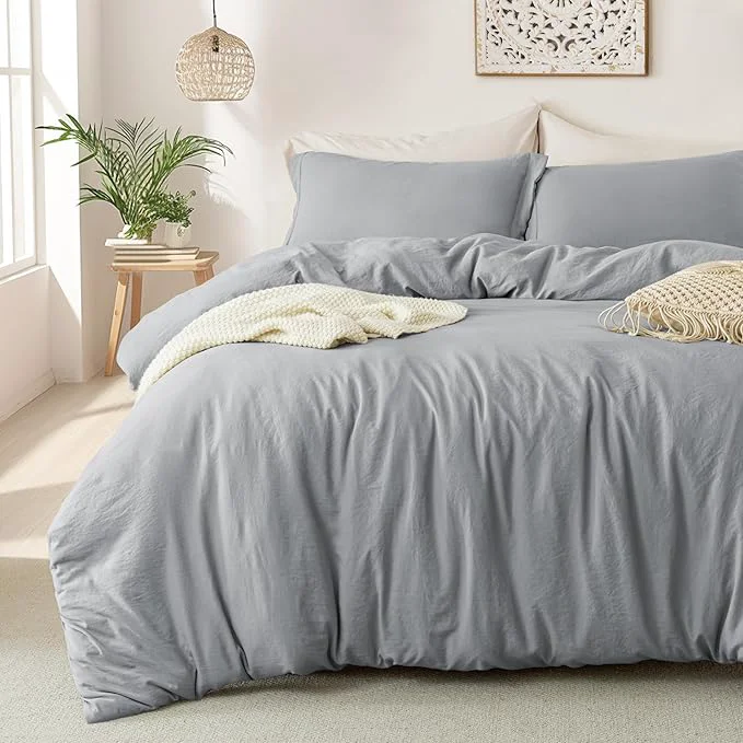 Crafted MILDLY Super Soft Duvet Cover - Washed Microfiber Light Grey Comforter Cover Set 3 Pieces with Zipper Closure amp Corner Ties No Comforter Certified