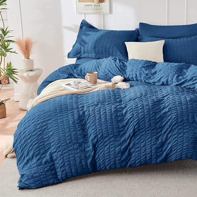 Eco-Friendly HYMOKEGE Teal Duvet Cover Full Size Ultra Soft 3-Piece Seersucker Duvet Cover Set with Zipper Closure Soft Brushed Microfiber Bedding Set with 8 Corner Ties 80 quot x90 quot 2 Pillowshams Outstanding