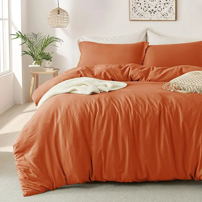 Functional MILDLY Super Soft Duvet Cover - Washed Microfiber Rust Comforter Cover Set 3 Pieces with Zipper Closure amp Corner Ties No Comforter Healthy