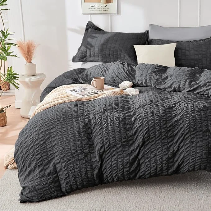 Crafted HYMOKEGE Dark Grey Light Grey Duvet Cover Full Size Ultra Soft 3-Piece Seersucker Duvet Cover Set with Zipper Closure Soft Brushed Microfiber Bedding Set with 8 Corner Ties 80 quot x90 quot 2 Pillowshams Practical