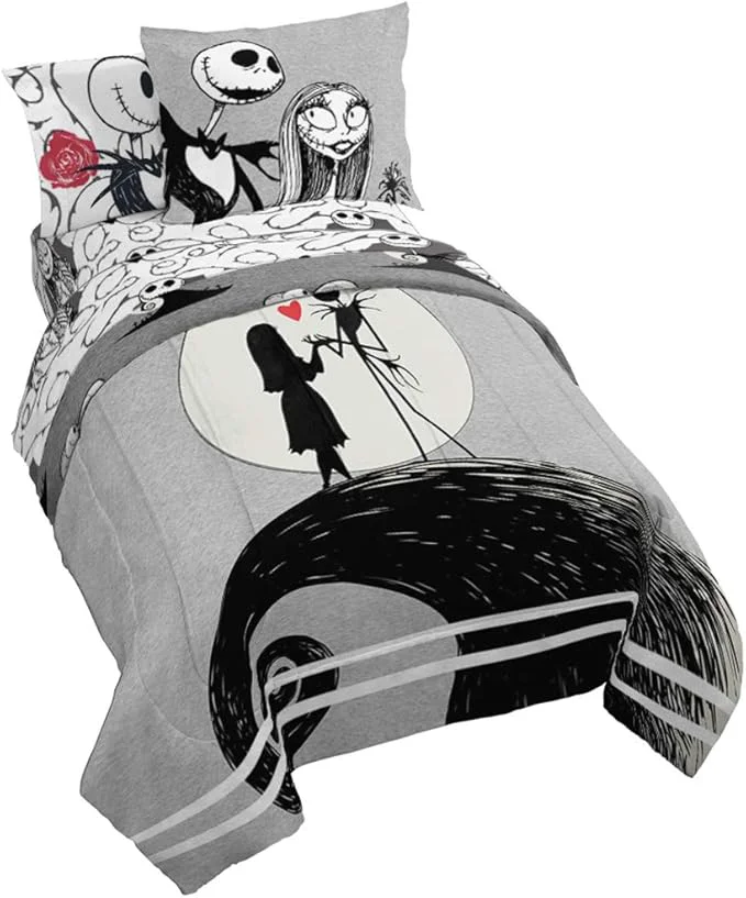 Elegant Jay franco Disney Nightmare Before Christmas Moonlight 7 Pc Jay franco Queen Bed Set-Includes Reversible Comforter amp Sheet Set-Features Jack amp Sally-Super Soft Fade Microfiber- Disney Product Environmentally Friendly