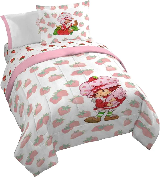 Green Jay Franco Strawberry Shortcake Queen Comforter Set - 7 Piece Bedding Includes Sheet Set amp Pillow Covers - Super Soft Pink amp White Kids Bedding Certified