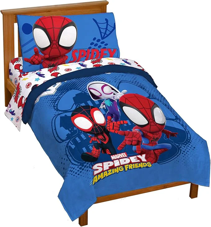 Practical Jay Franco Marvel Spidey and His Friends Team Spidey 4 Piece Toddler Size Bed Set – Super Soft Microfiber - Includes Comforter amp Sheet Set Bedding Marvel Product Outstanding