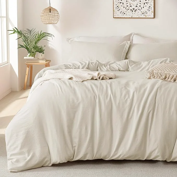 Premium Material MILDLY Super Soft Duvet Cover - Washed Microfiber Beige Comforter Cover Set 3 Pieces with Zipper Closure amp Corner Ties No Comforter Fast