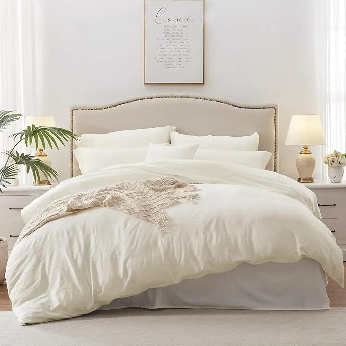 Expertly Made MILDLY Super Soft Duvet Cover - Washed Microfiber Off White Comforter Cover Set 3 Pieces with Zipper Closure amp Corner Ties Stylish