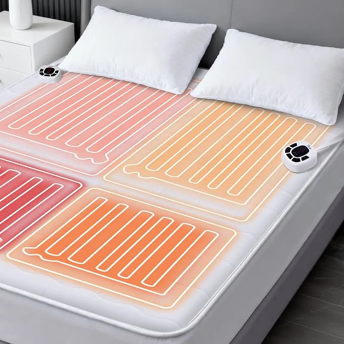 Crafted King Size Multi Zone Electric Heated Mattress Pad - Bed Warmer with Memory amp Preheat Functions 10 Heat Settings Dual Control for 1-12 Hours Auto Off Lighted Button Smooth