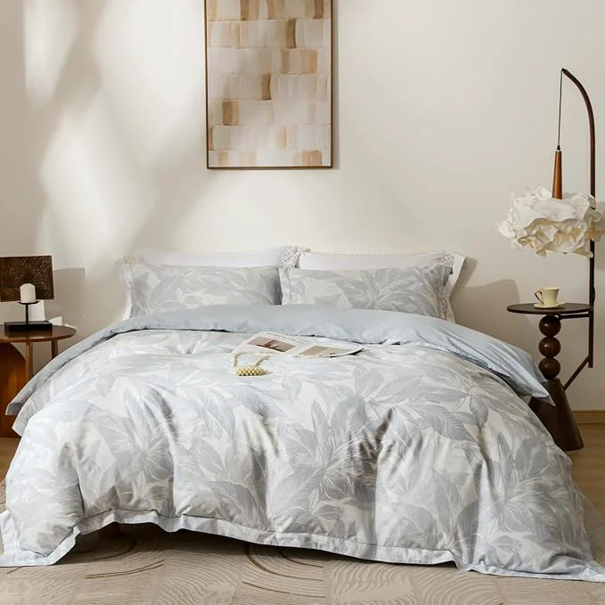 Specialty OAITE Duvet Cover Set Queen Size Floral Pattern Ultra Soft Cotton Duvet Cover Sets 3-PC Breathable Duvet Cover with Zipper Closure amp Corner Ties 2 Pillow Shams 1 Duvet Cover Relaxed
