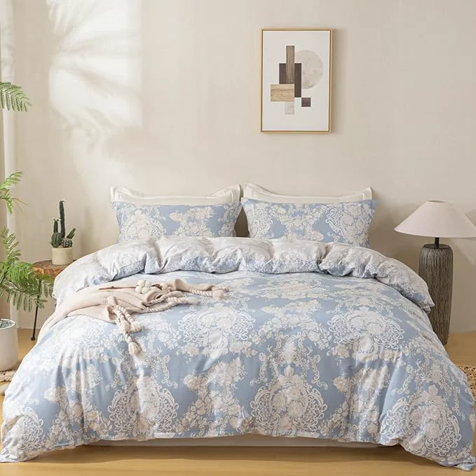 Original Design OAITE Duvet Cover Set Cotton Comforter Cover with Floral Pattern Duvet Cover Set Soft Bedding Set Includes with 3 Piece 2 Pillow Shams 1 Duvet Cover High-End