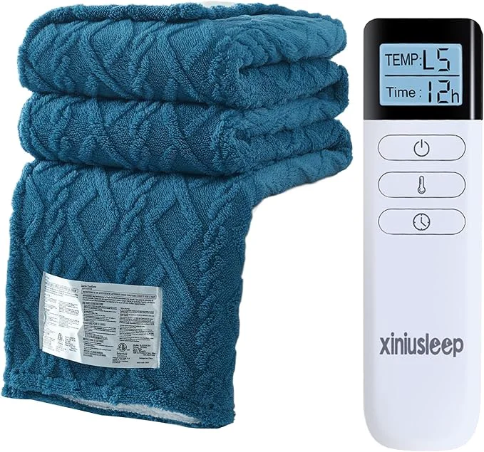 Dependable Heated Blanket Electric Blanket 62 quot ×84 quot Heating Blanket 5 Heating Level 1-12 Hour Auto Off Intelligent Overheat Protection Navy Blue Exclusive