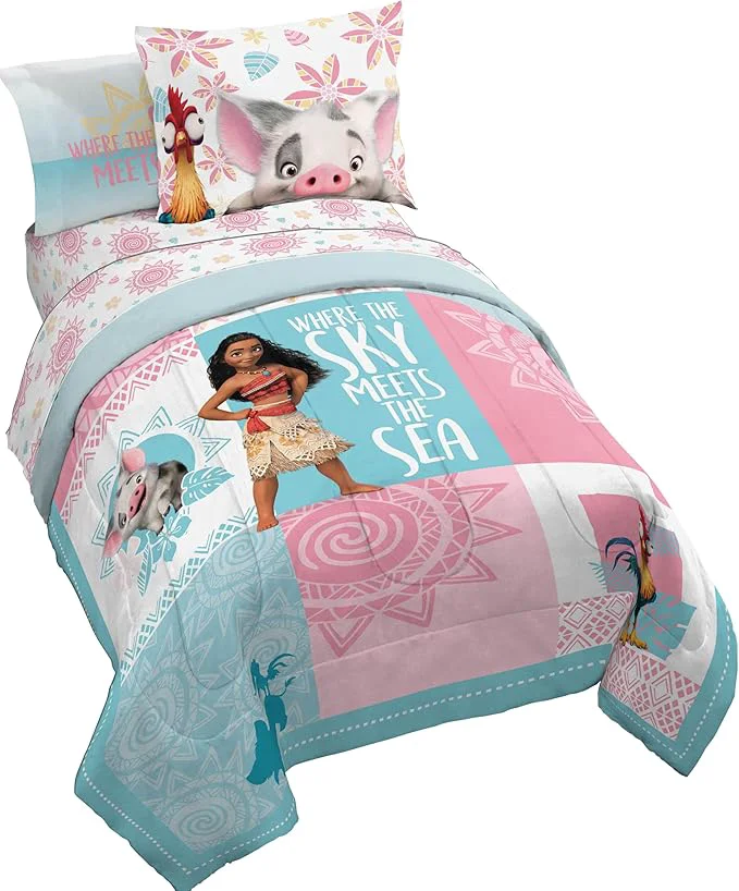 Excellent Jay Franco Disney Moana Full Comforter Set â€ Tropical Patchwork 7 Piece Bedding Features Pua and HEI HEI -Includes Sheet Set amp Pillow Covers - Super Soft Kids Microfiber Bed Set Prestigious