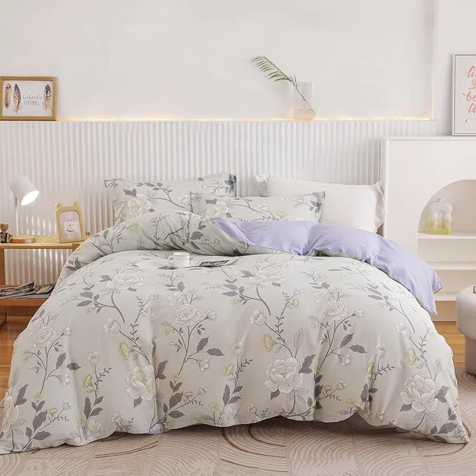 Next-Generation OAITE Duvet Cover King Size - Cotton Comforter Cover Floral Duvet Cover Sets 3-PC Breathable Duvet Cover with Zipper Closure amp Corner Ties Versatile