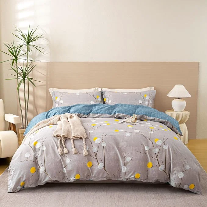 Fashionable OAITE Duvet Cover Set Cotton Comforter Cover with Branch Pattern Duvet Cover Set Soft Bedding Set Includes with 3 Piece 2 Pillow Shams 1 Duvet Cover Modern
