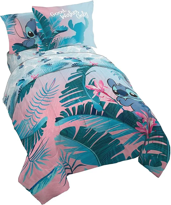 Organic Jay Franco Disney Lilo amp Stitch Floral Fun 5 Piece Twin Bed Set - Includes Reversible Comforter amp Sheet Set Bedding - Super Soft Fade Resistant Microfiber Outstanding