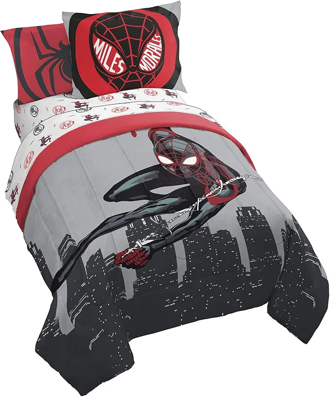 Enhanced Jay Franco Marvel Miles Morales New Kid 7 Piece Queen Bed Set - Includes Comforter amp Sheet Set Bedding - Super Soft Fade Resistant Microfiber Marvel Product Functional