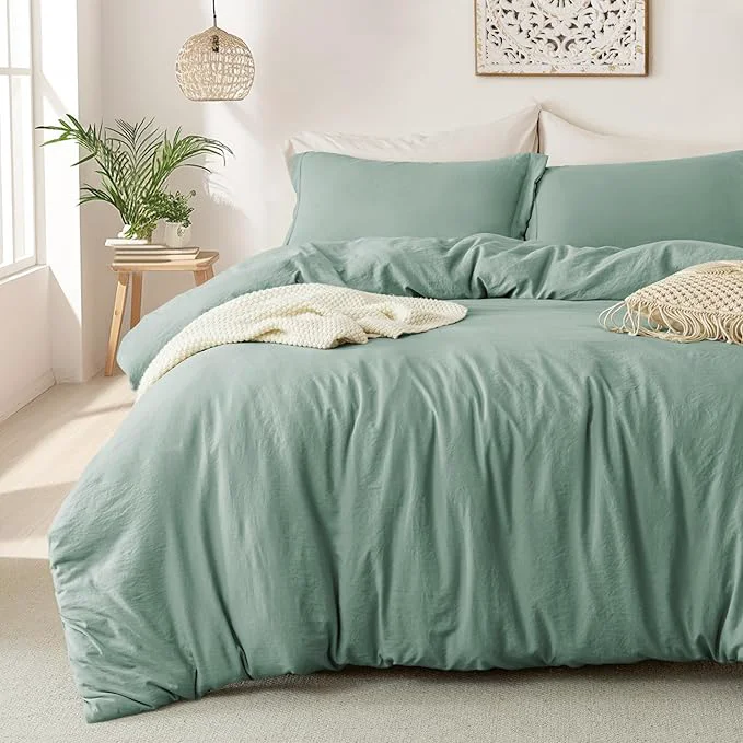 High-Performance MILDLY Super Soft Duvet Cover - Washed Microfiber Sage Green Comforter Cover Set 3 Pieces with Zipper Closure amp Corner Ties No Comforter Certified