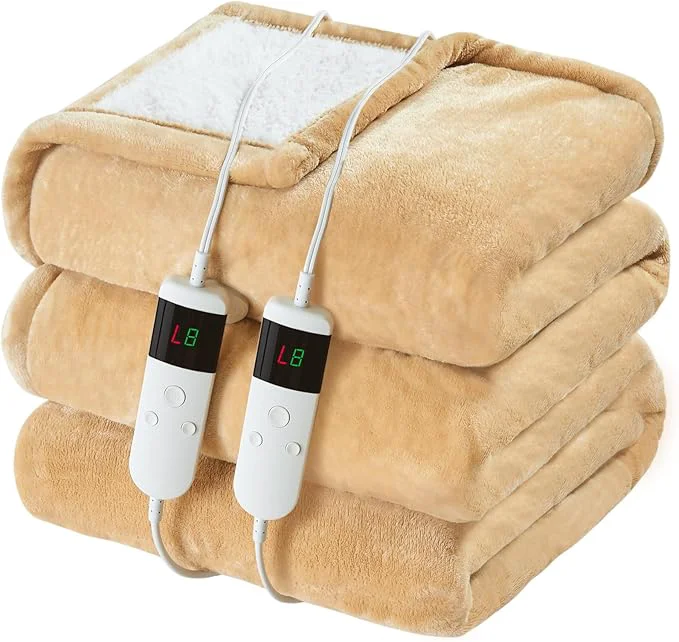 Luxury Electric Heated Blanket Queen Size 84 39 39 x90 39 39 Soft Flannel amp Sherpa Electric Blanket with 10 Heating Levels Automatically Shut Down After 8h with Overheat Protection Machine Washable Contemporary