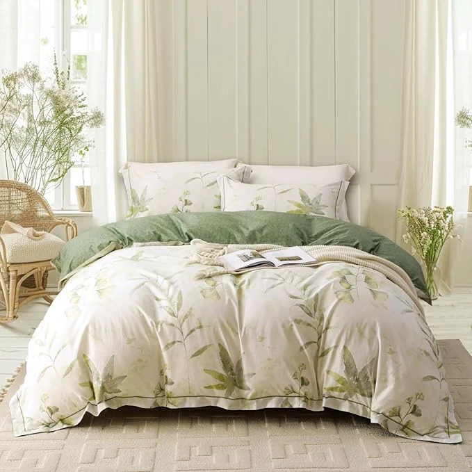 Flexible OAITE Duvet Cover Set Twin Size Floral Pattern 500 Thread Count Ultra Soft Cotton Duvet Cover Sets 3-PC Breathable Duvet Cover with Zipper Closure amp Corner Ties Eco-Friendly