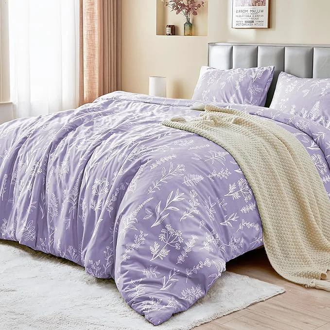 Professional MUXHOMO Duvet Cover King Size Reversible Floral Lavender Duvet Cover Set with Zipper Closure 3 Pieces Botanical Patterns Soft Microfiber Bedding Set 90 quot x104 quot 2 Pillow Cases 20 quot ×36 quot Exclusive
