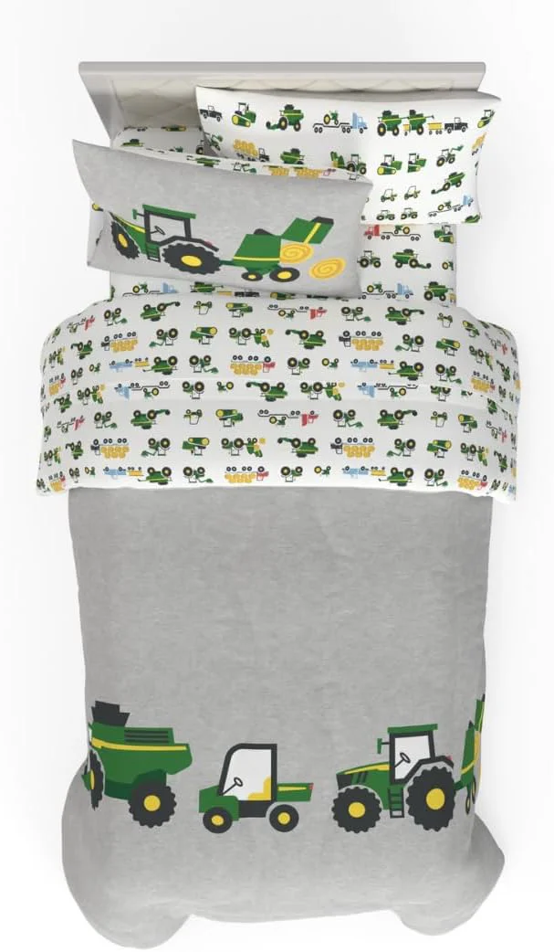 Trendy Franco Kids John Deere Farm Equipment Bedding 4 Piece Super Soft Reversible Comforter and Sheet Set Twin ly Licensed Product Organic
