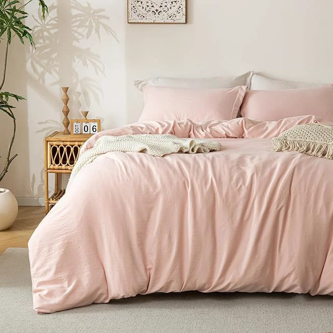 Trusted MILDLY Super Soft Duvet Cover - Washed Microfiber Pink Comforter Cover Set 3 Pieces with Zipper Closure amp Corner Ties No Comforter Optimized