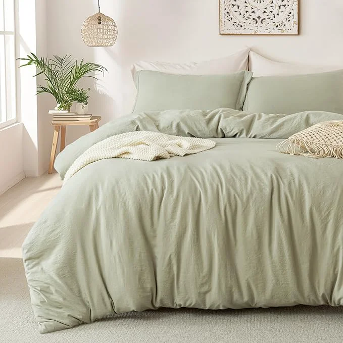 Modern MILDLY Super Soft Duvet Cover - Washed Microfiber October Mist Sage Comforter Cover Set 3 Pieces with Zipper Closure amp Corner Ties No Comforter Optimized